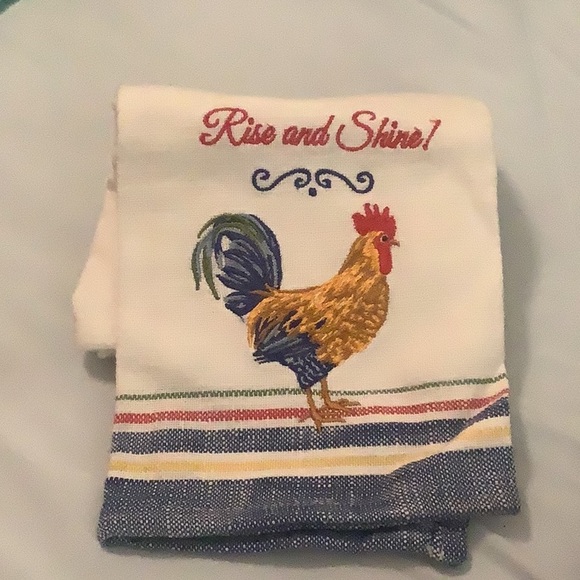 Kitchen towel with Rooster Rise and Shine white blue red yellow NWT good gift 🎁 - Picture 5 of 5